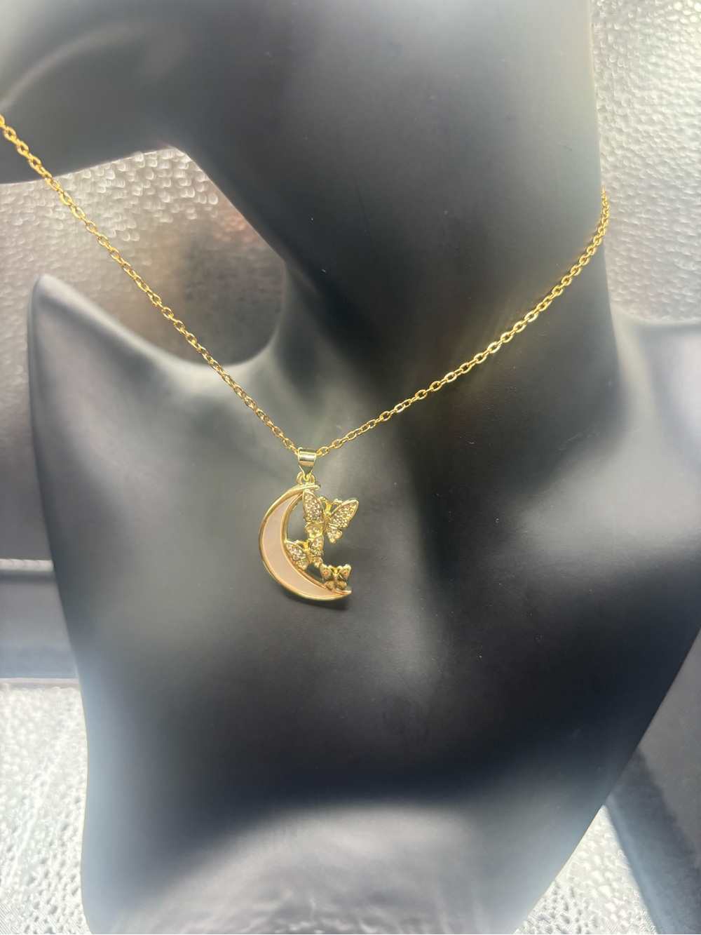 Gold Moon & Butterfly Pendant Necklace - Elegant Women’s Jewelry